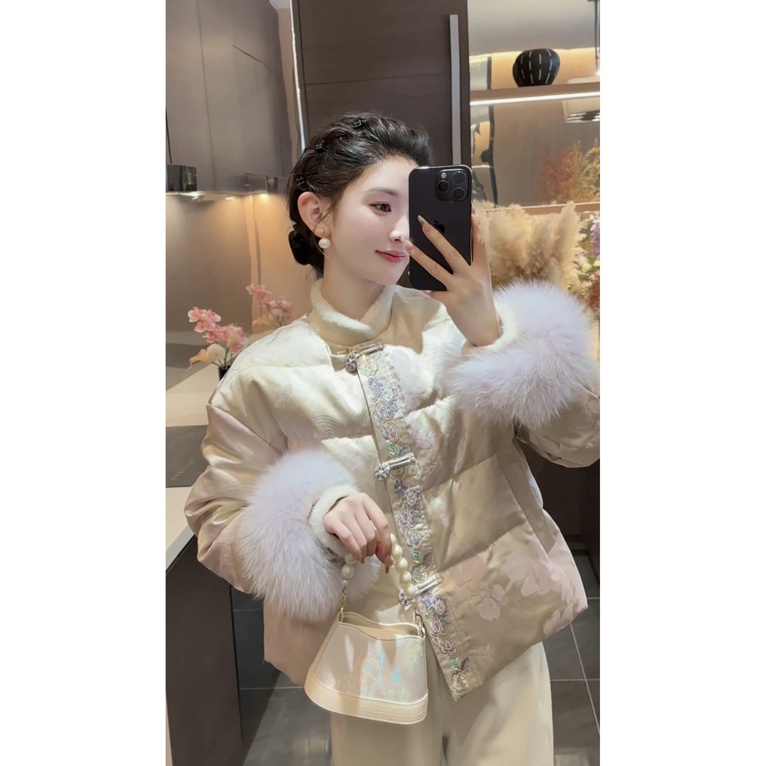 【周粥】【紫气东来】2025新款狐狸毛鸭绒刺绣提花羽绒服JJD5YRF6929