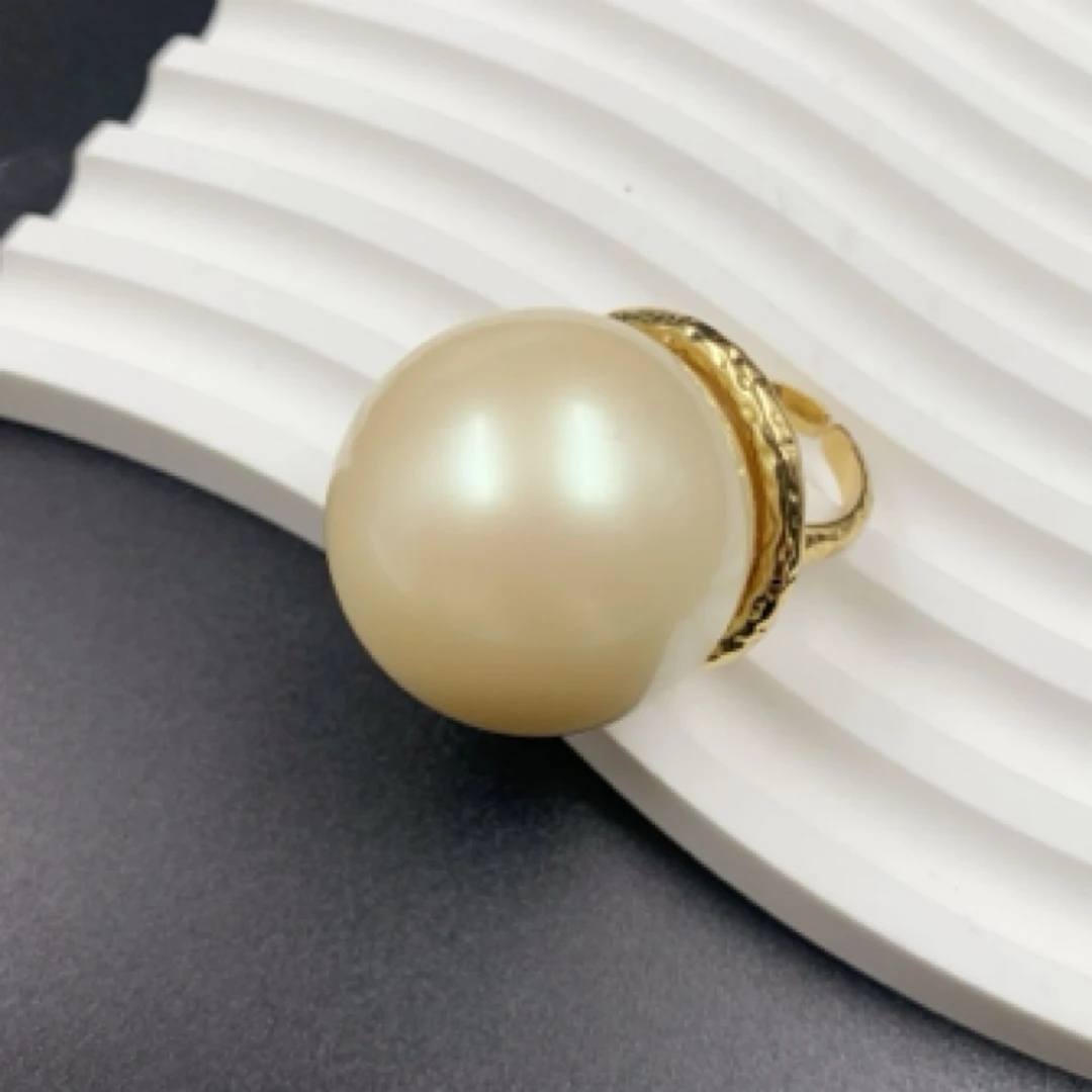 铜合金仿珍珠戒指 【古米】1/100中古法式复古港风大颗贝珠戒指