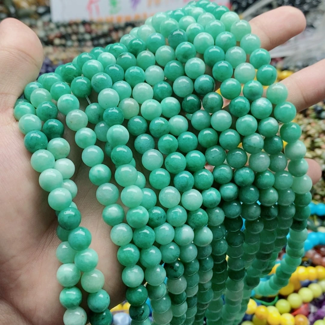 玛瑙/玉髓未镶嵌珠宝半成品一条天然8mm青玉圆珠B35