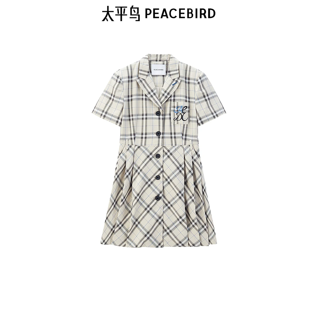 【婷婷专属】太平鸟女装品质格纹西装连衣裙A1FAE2340