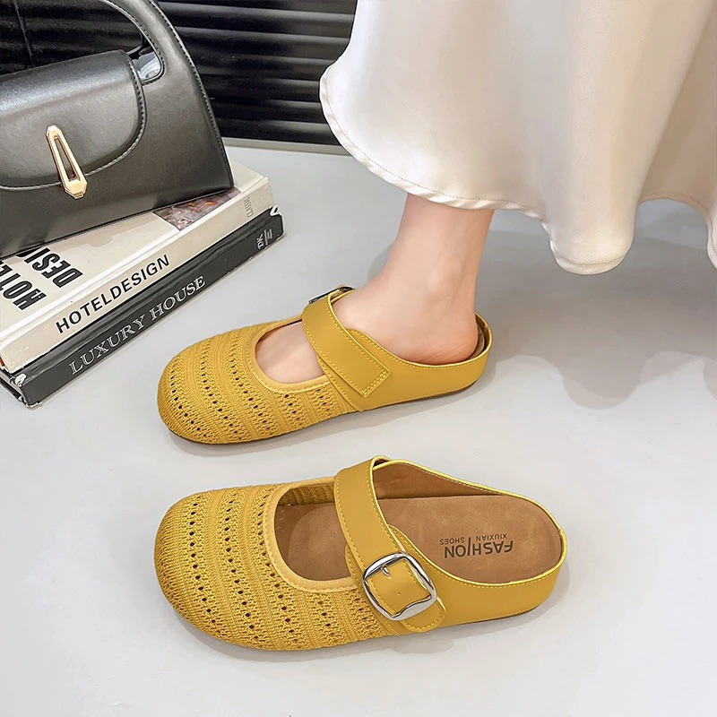 复古森系手工编织包头半拖鞋女夏外穿波西米亚一脚蹬厚底勃肯鞋子