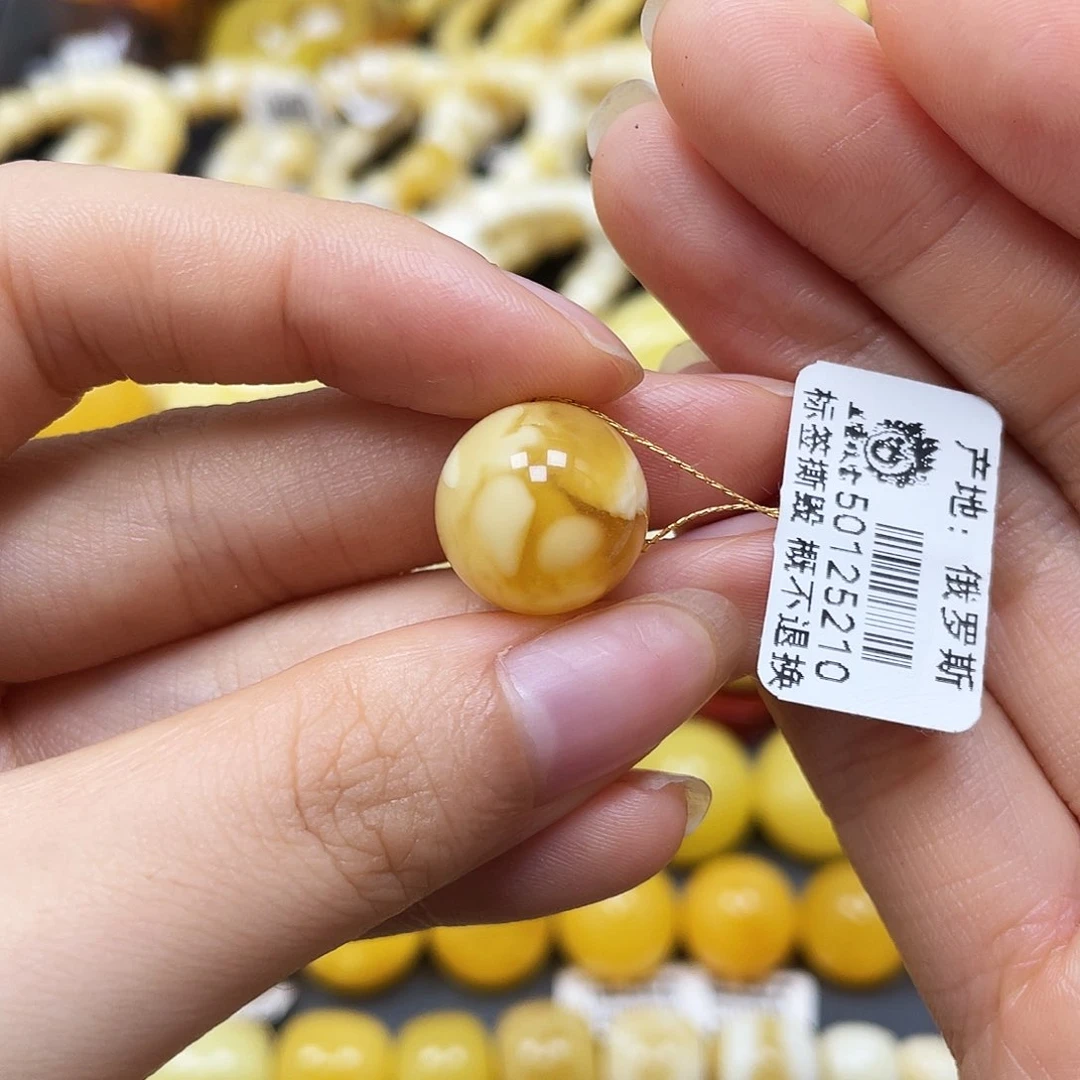 未镶嵌蜜蜡裸石圆珠14.5mm矿灰