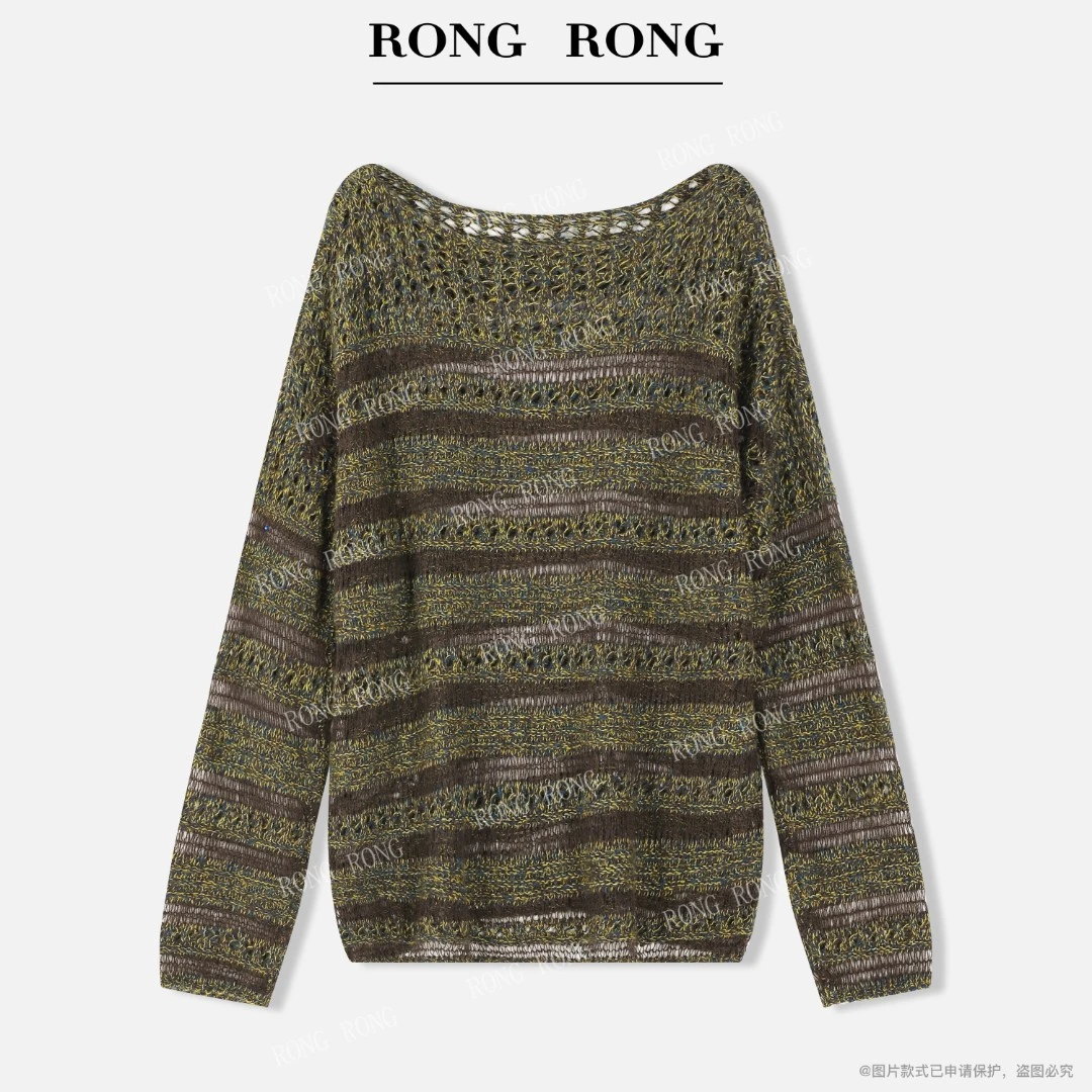 溶溶S【画森如雾】RONGRONG绵羊毛山羊绒莱赛尔花纱镂空针织衫25860