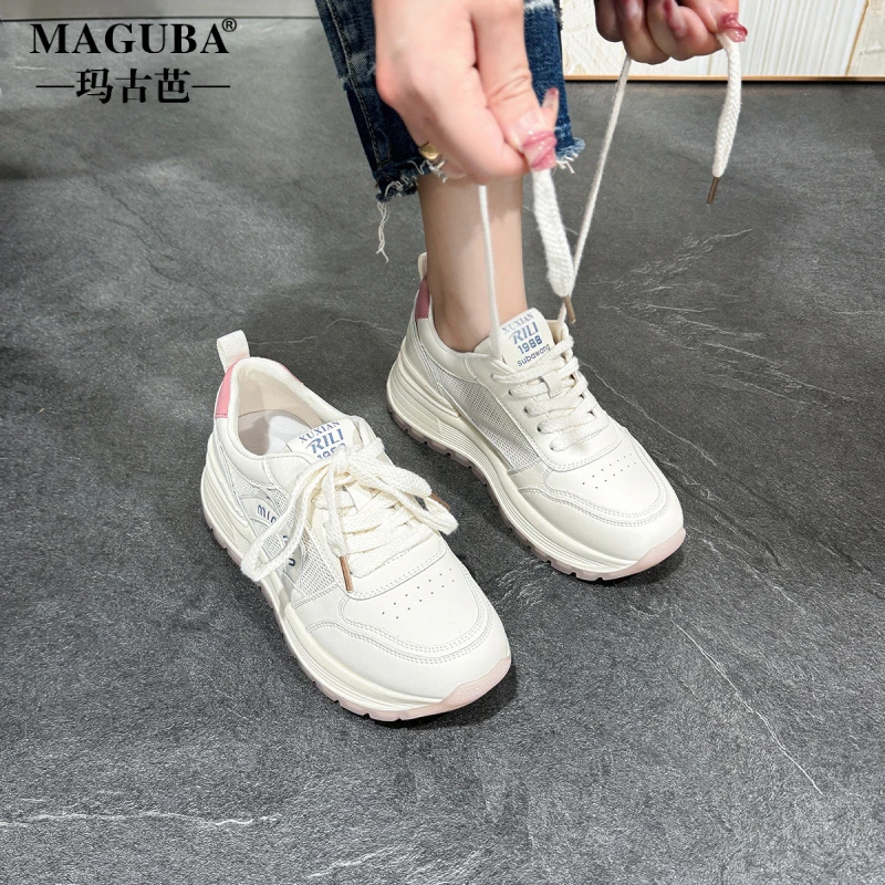 玛古芭女系带小白鞋糖果色厚底运动鞋拼色老爹鞋百搭网面休闲鞋