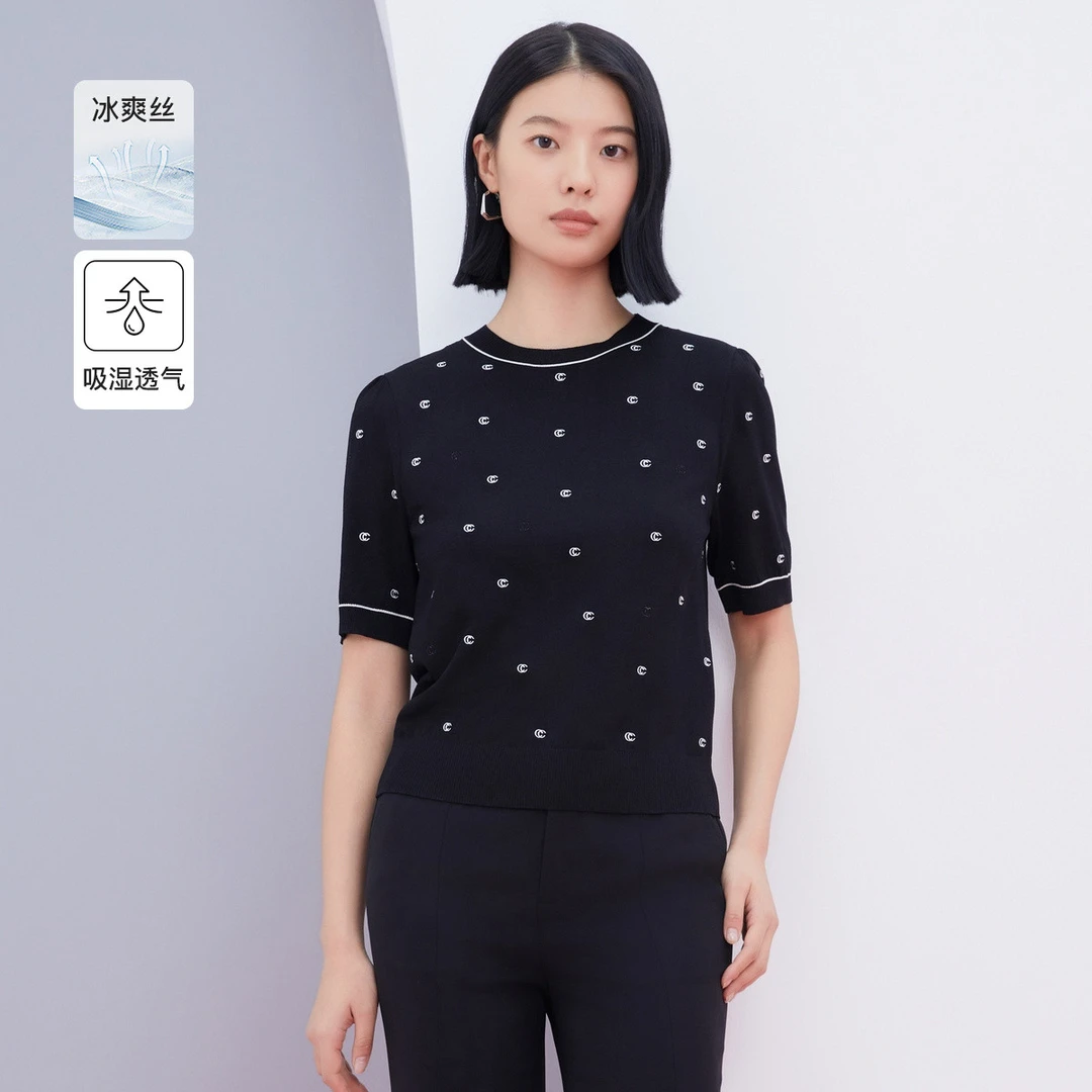 【安雅专属】气质简约修身圆领短袖针织衫T恤上衣女夏季新款