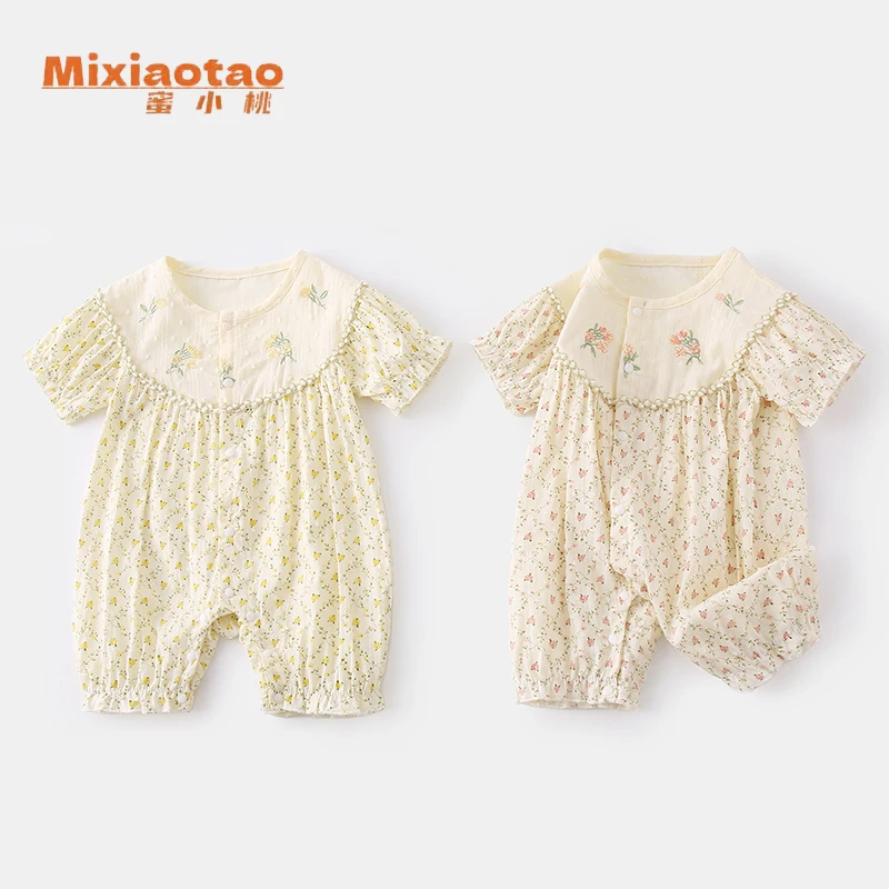 夏款五朵花短袖闭档哈衣连体衣外出服哈衣宝宝婴儿儿童衣服可爱