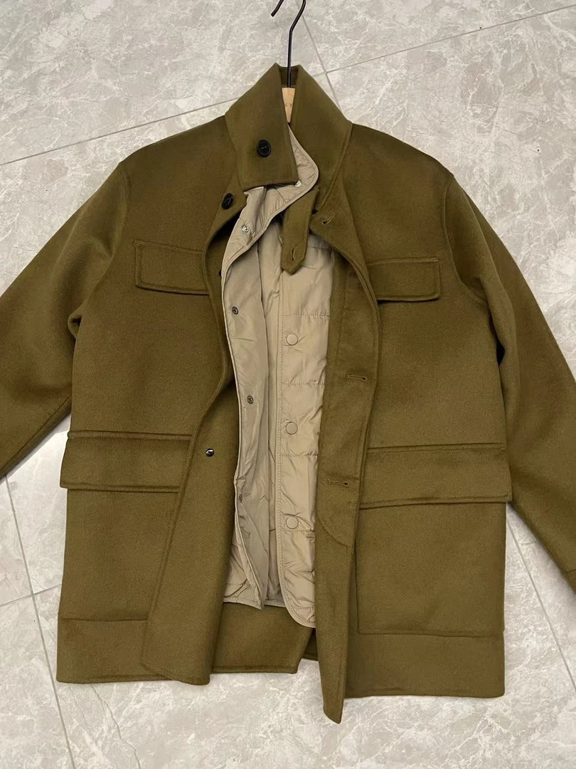 时尚工装真两件套加厚百搭羊毛夹克上衣男