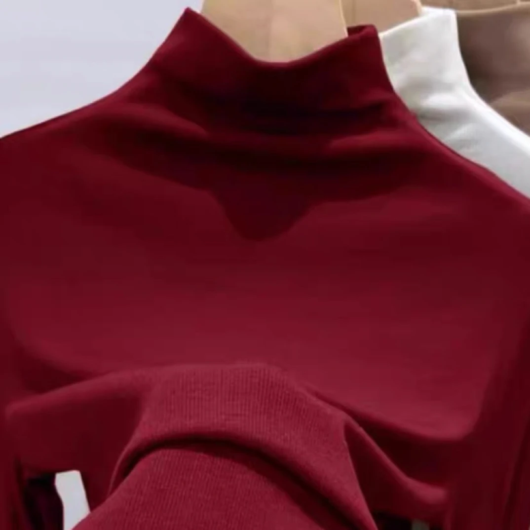 9066秋季半高领双面气质显瘦打底衫时尚百搭