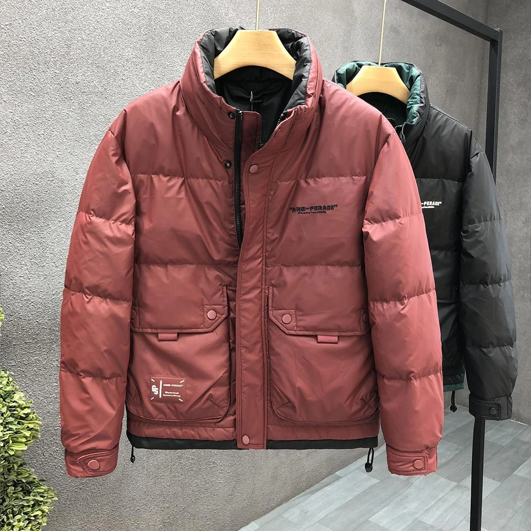 酒红色潮牌洋气服男冬季立领保暖外套2025新款男士高端潮流上衣潮