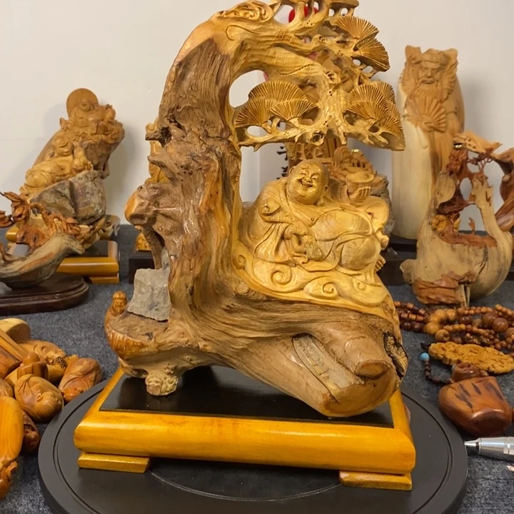 柏木（崖柏）崖柏弥勒佛摆件根雕工艺品
