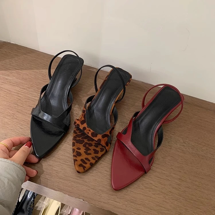 坡跟凉鞋豹纹罗马高跟鞋配裙子女鞋子2025春夏法式设计感小凉拖女