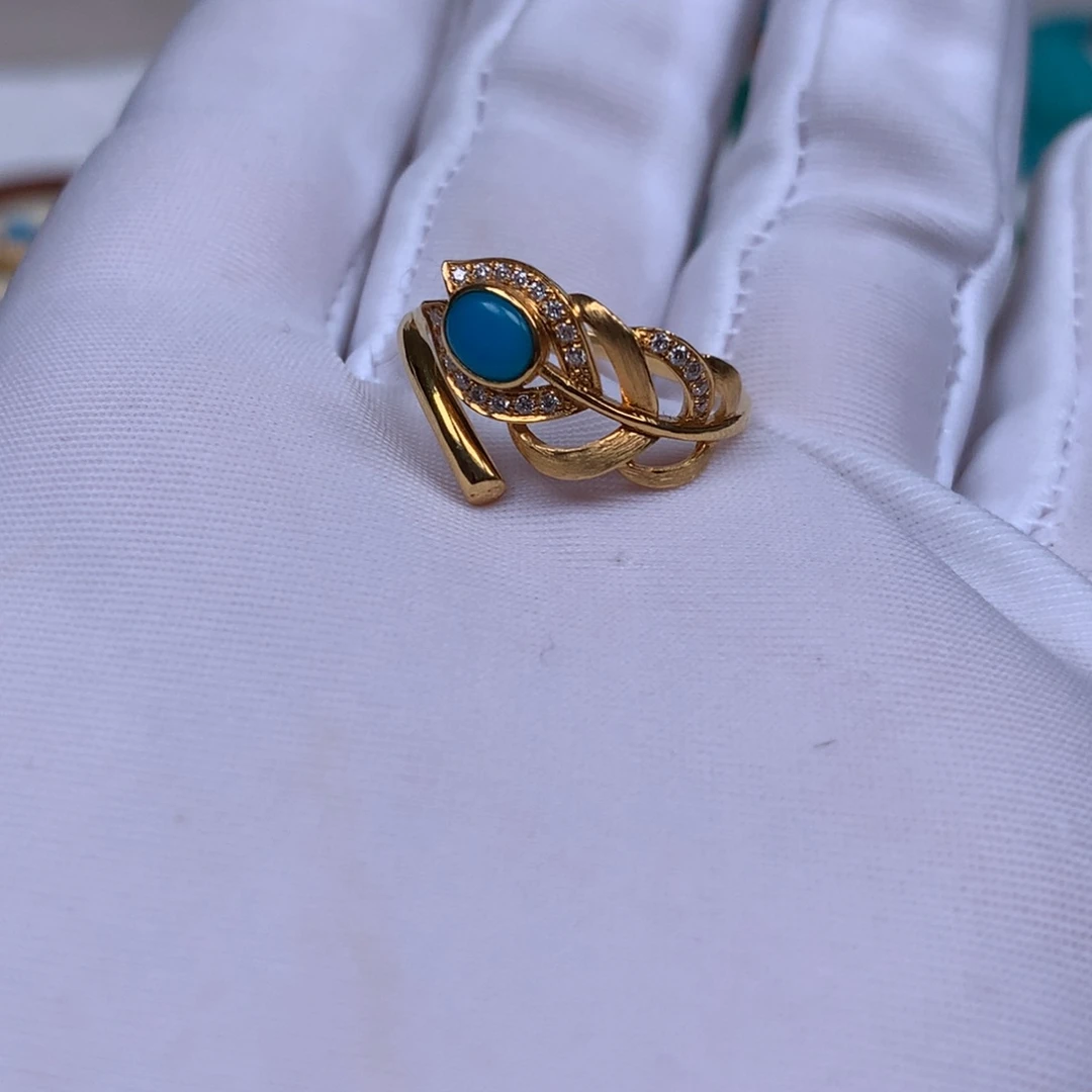 绿松石珠宝奇石18K金镶嵌夏*荷