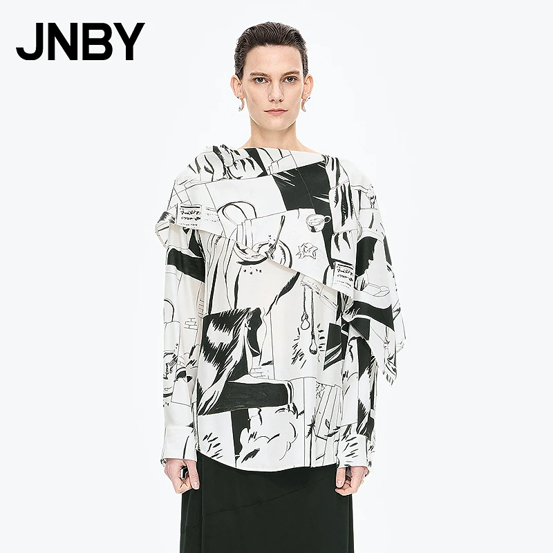 【商场同款】JNBY/江南布衣25秋新品长袖衬衫女漫画图案5P7210080