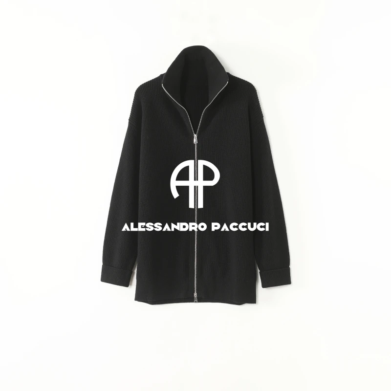 AP洛哥53186SK-1【期诺/羊绒】翻领时尚百搭拉链罗纹针织开衫