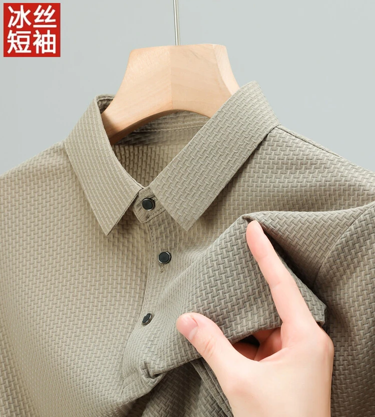 男士冰丝短袖t恤2025夏季新款翻领薄款透气polo衫大码高档上衣服