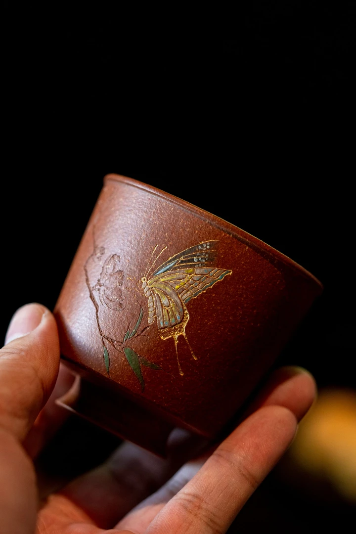 葛军陶坊《蝴蝶主人杯》紫砂主人杯  送礼 自用 茶具 喝茶必备