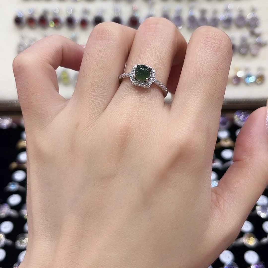 岫玉银S925镶嵌戒指