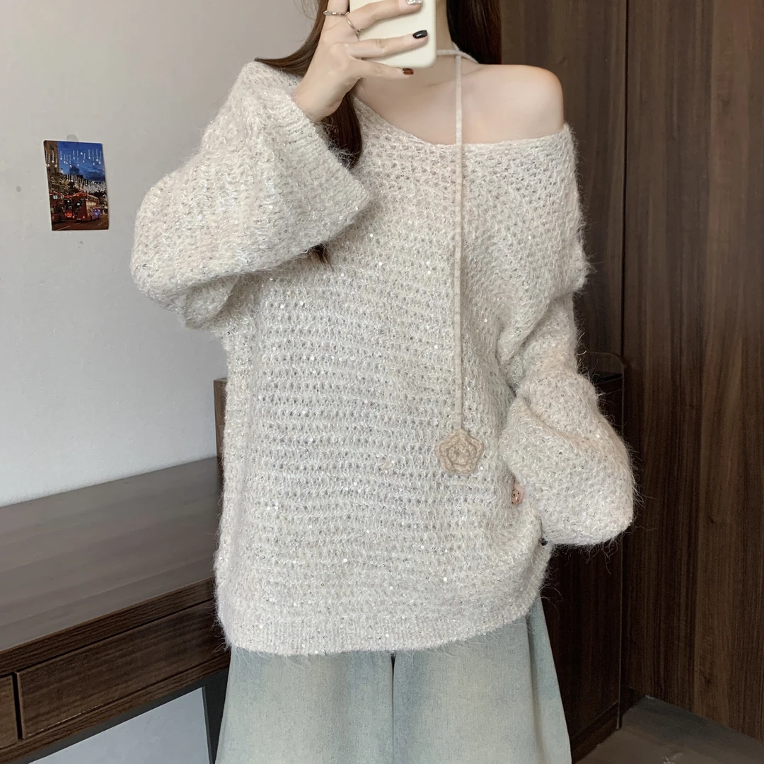 时尚大码2025秋季毛衣针织衫胖妹妹镂空松弛设计感宽松显瘦上衣潮