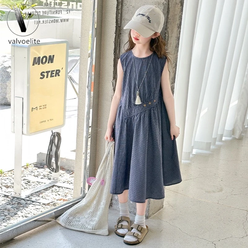 VALVOELITE女童连衣裙夏季新款韩版儿童洋气夏装棉布背心裙大童公