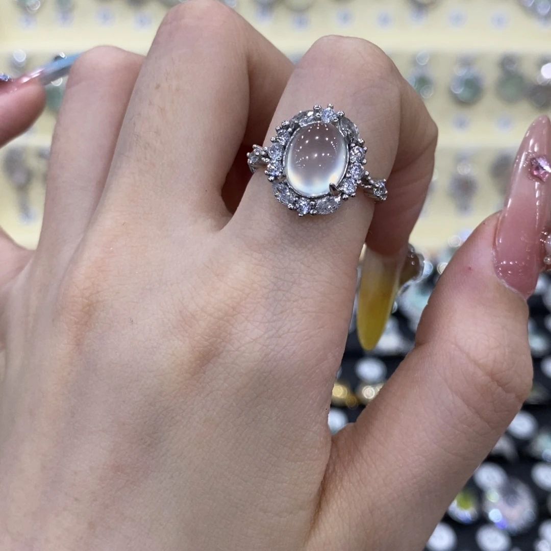 蛇纹石玉银S925镶嵌戒指