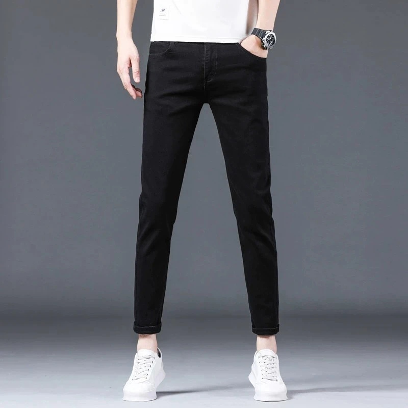 高端九分牛仔裤男士黑色小脚裤2025春夏季潮流新款休闲男款长裤子