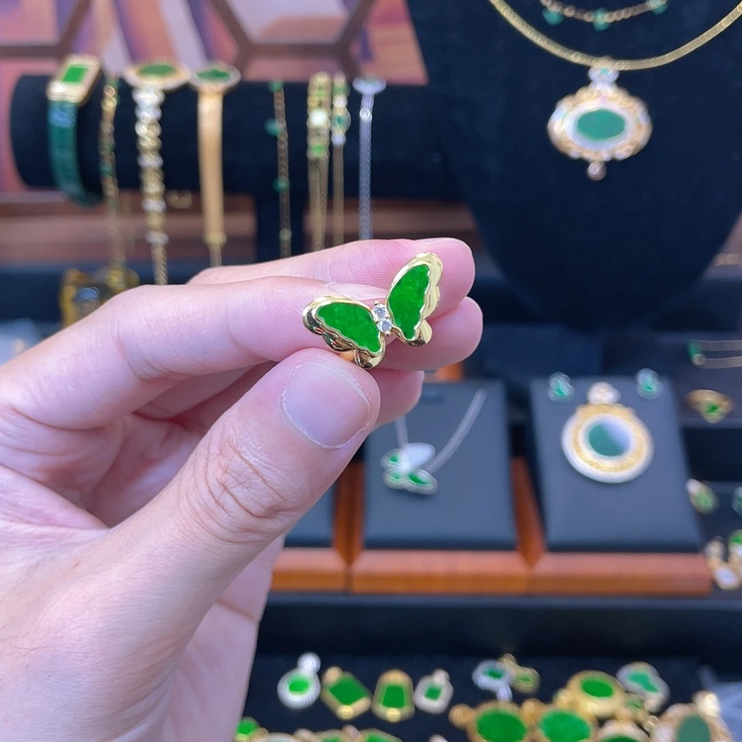 银S925镀金镶嵌戒指翡翠