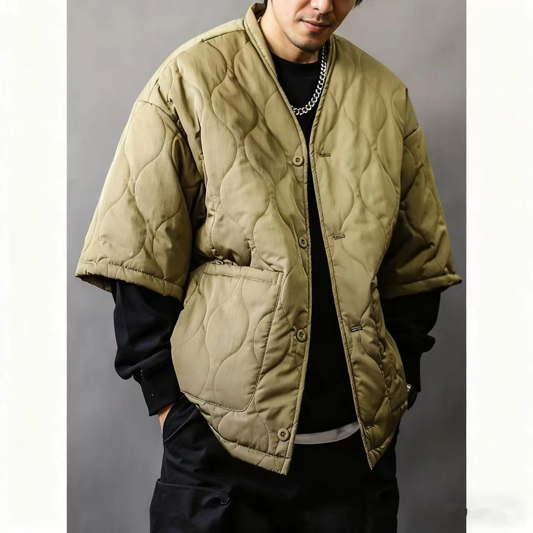 道袍棉服外套男装秋冬款日系半袖2025新款中式复古大码宽松潮牌痞