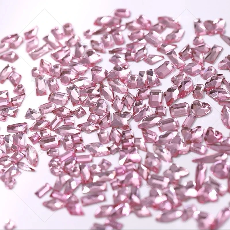A35【浅粉色迷你平底异形钻】100颗平底钻粉色镀底超闪美甲钻