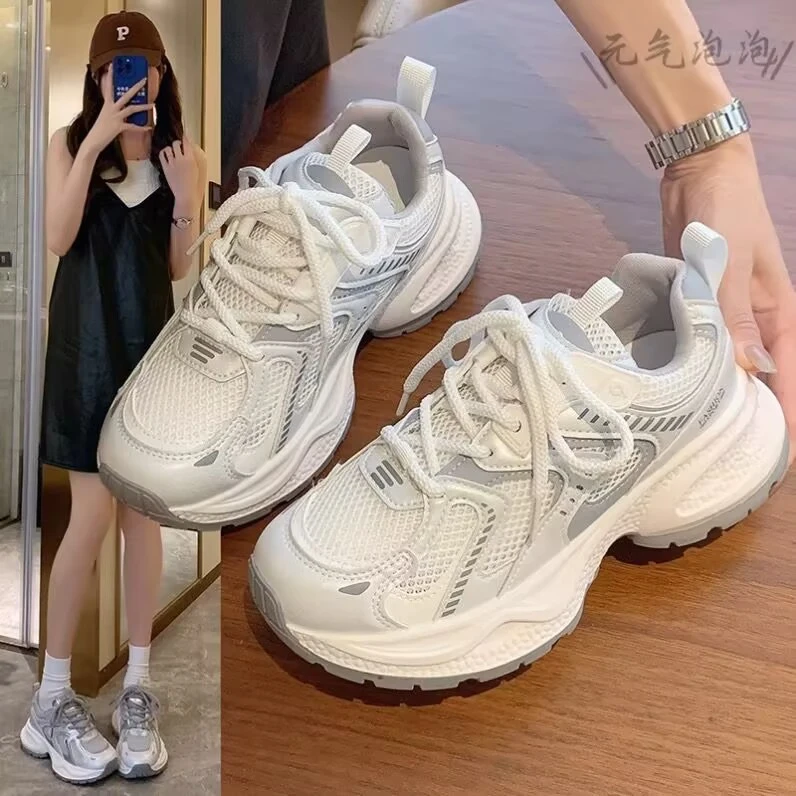 夏季新款厚底百搭休闲网面拼接老爹鞋女