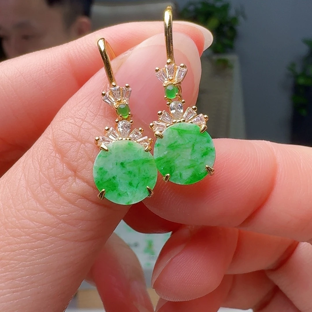 银S925镶嵌翡翠耳饰天然