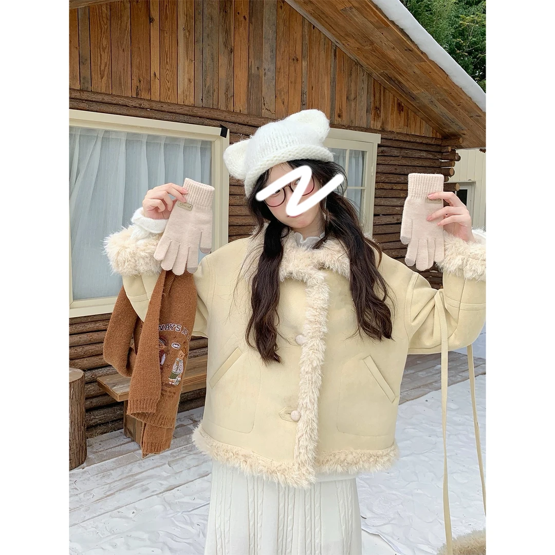 X128530-冬季新款带包包韩版时尚高级感毛毛外套加厚保暖外套女