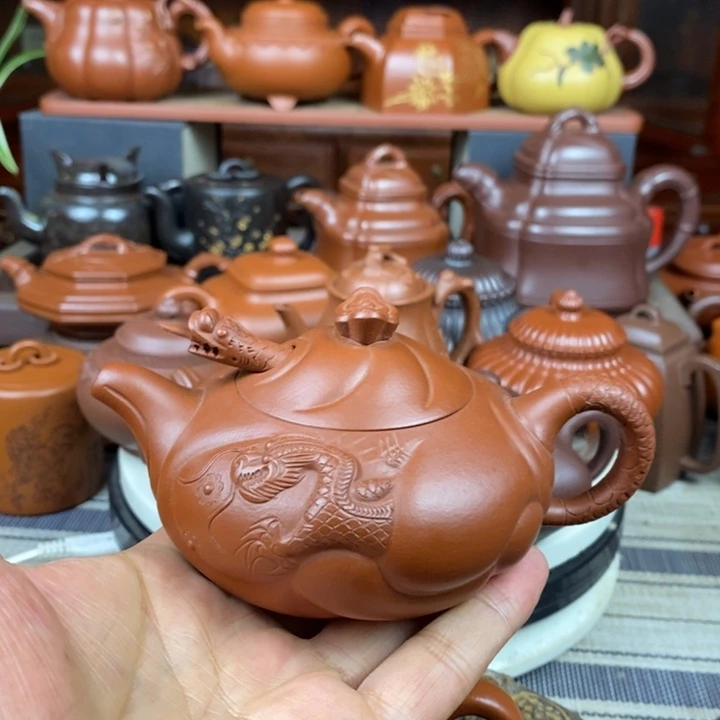 紫砂茶壶鱼化龙200-260cc原矿朱泥特价