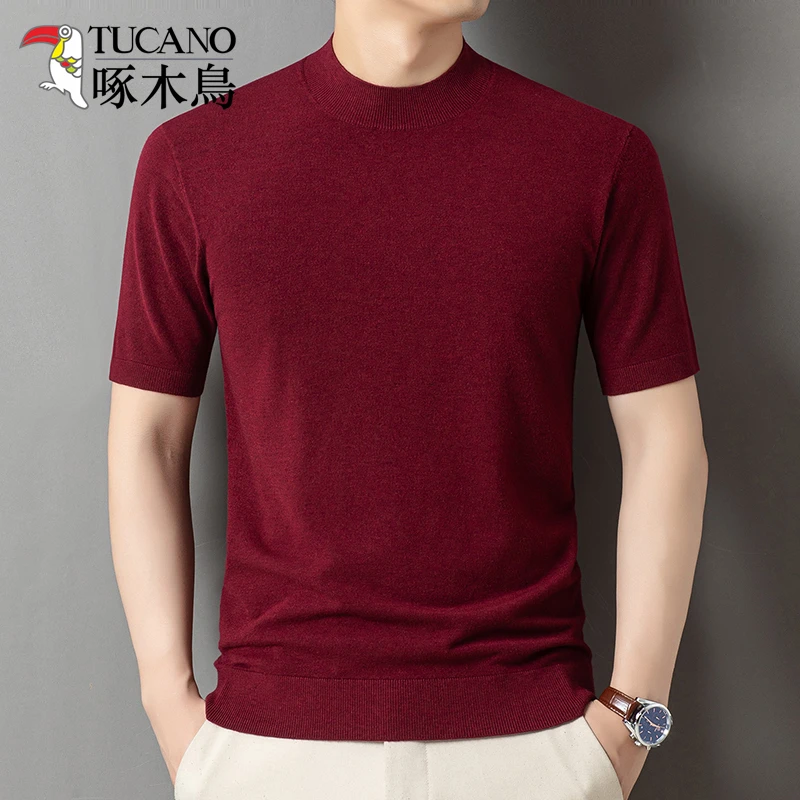 TUCANO/啄木鳥针织衫毛衣潮流薄款秋冬百搭宽松男士 短袖圆领条纹
