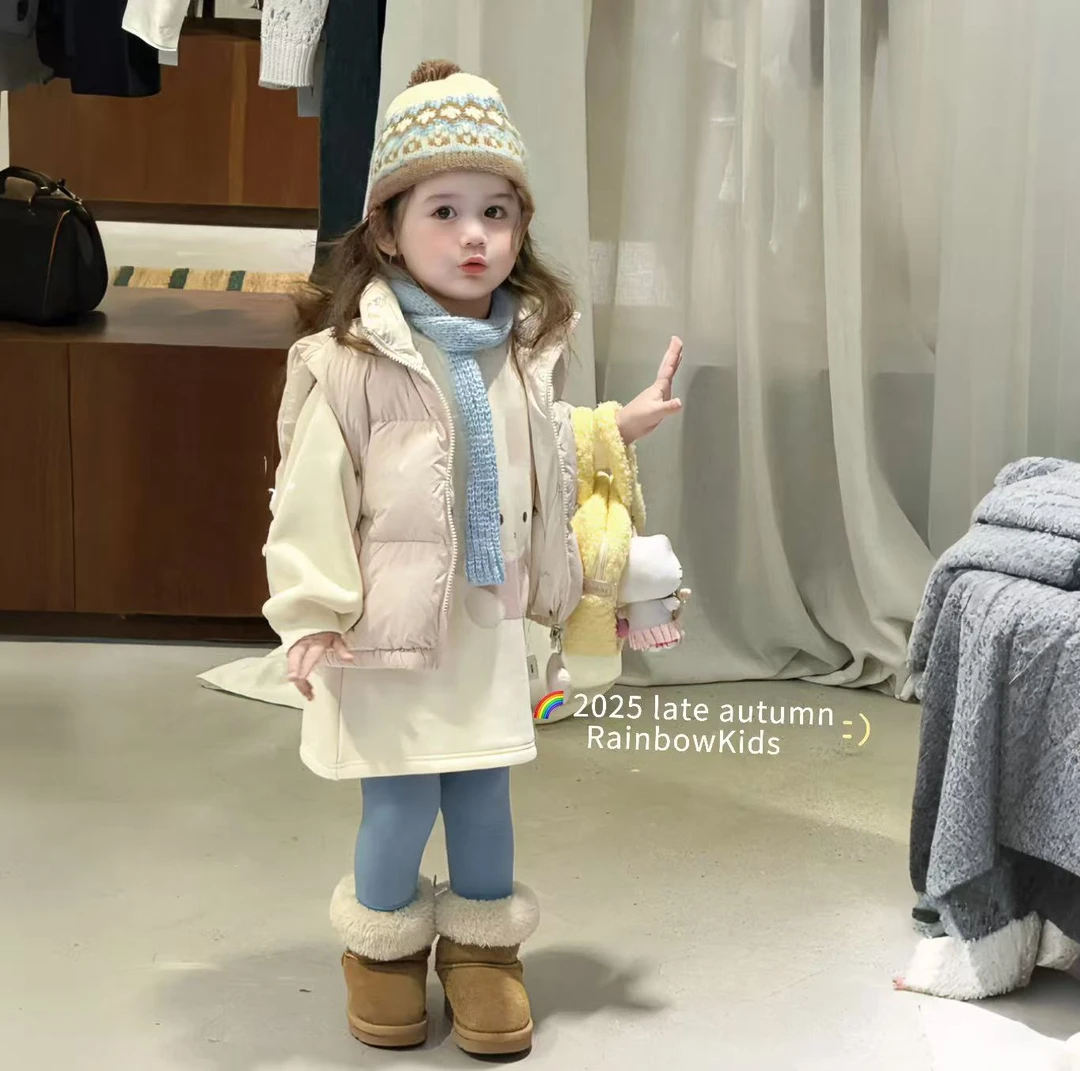 【彩虹家】2025深秋冬款女童棉马甲长款卫衣可爱套装-98051