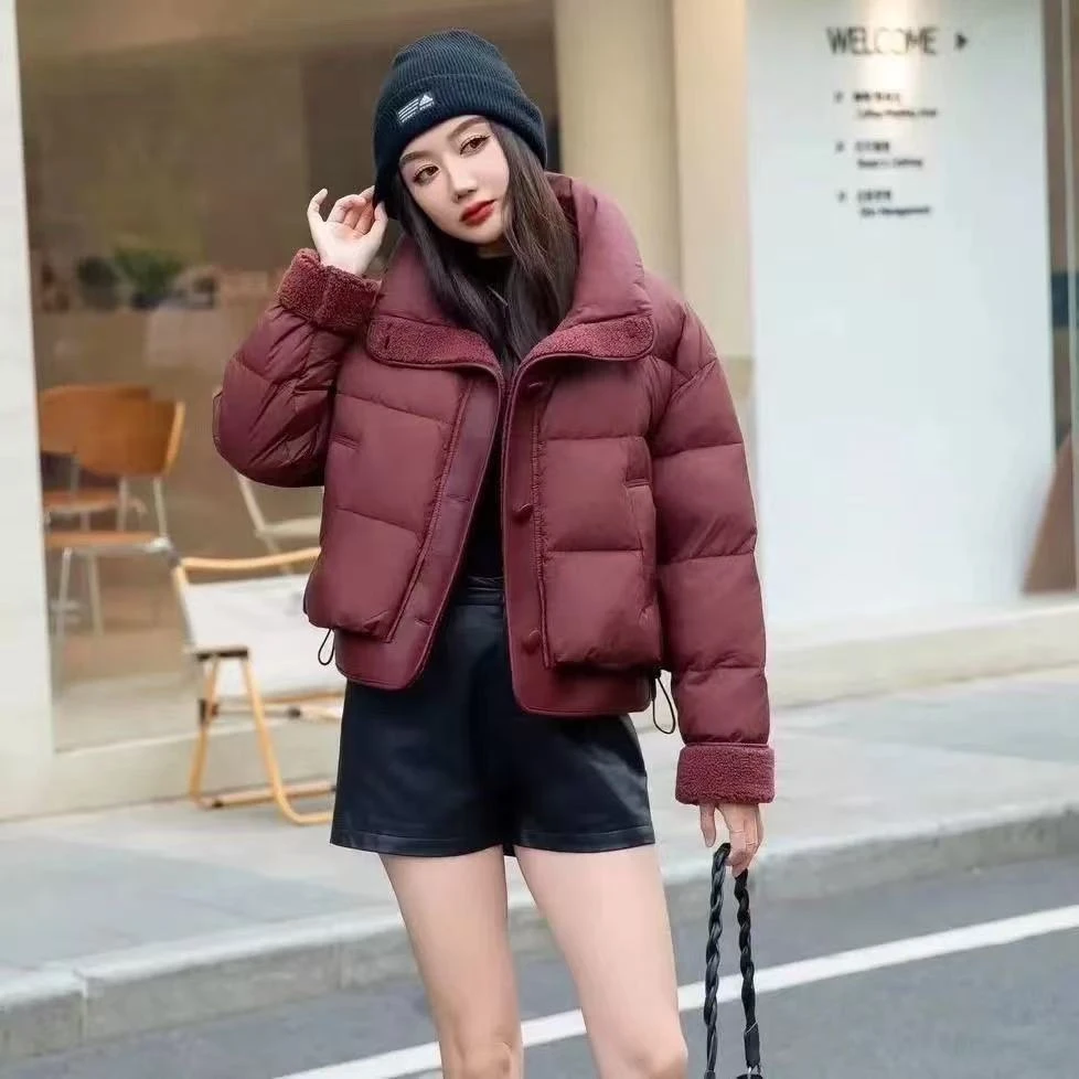 小鑫肝@现货浮力重工立领拼接气质休闲百搭保暖棉服 A50