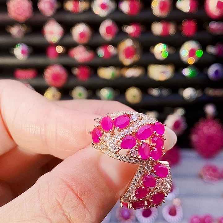 耳饰银S925镶嵌红宝石