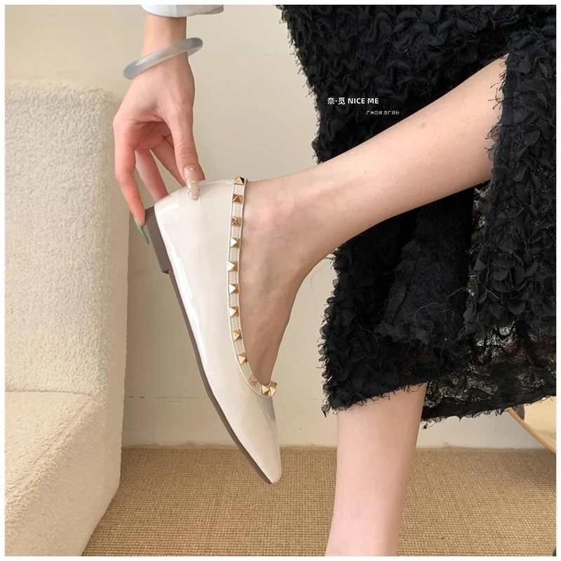 NICE ME~ 京都恋人~内增高版～法式温柔复古尖头铆钉单鞋奶奶鞋INS