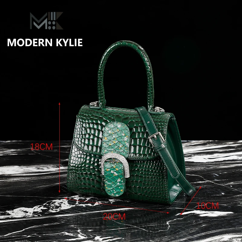 A鳄鱼皮沃家同款高光拱珠时尚轻奢鳄鱼纹手提包H112