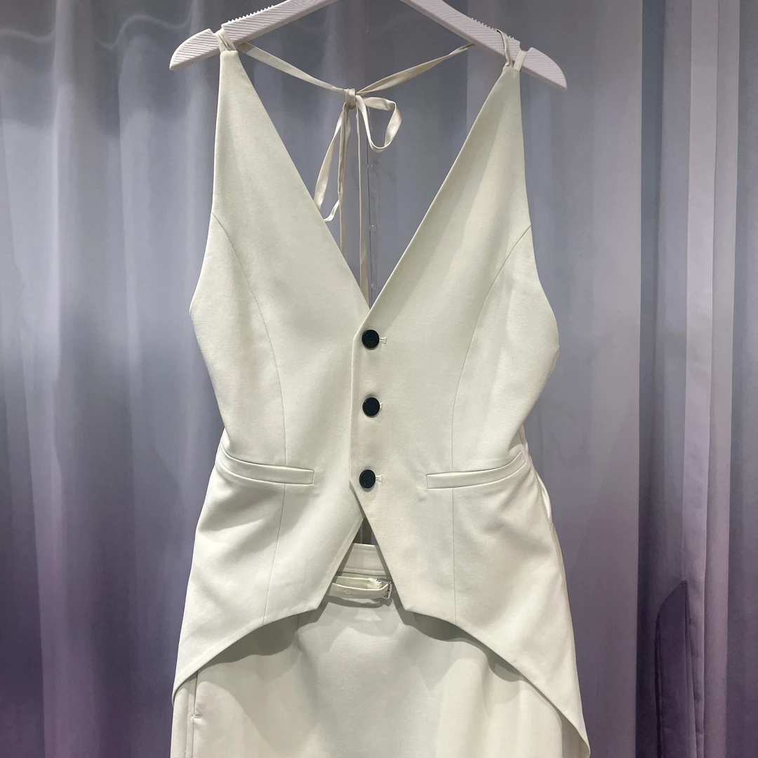 ELVIS.CHEUNG 精纺拼丝鱼尾马甲 E25SS14278AA102/AA923