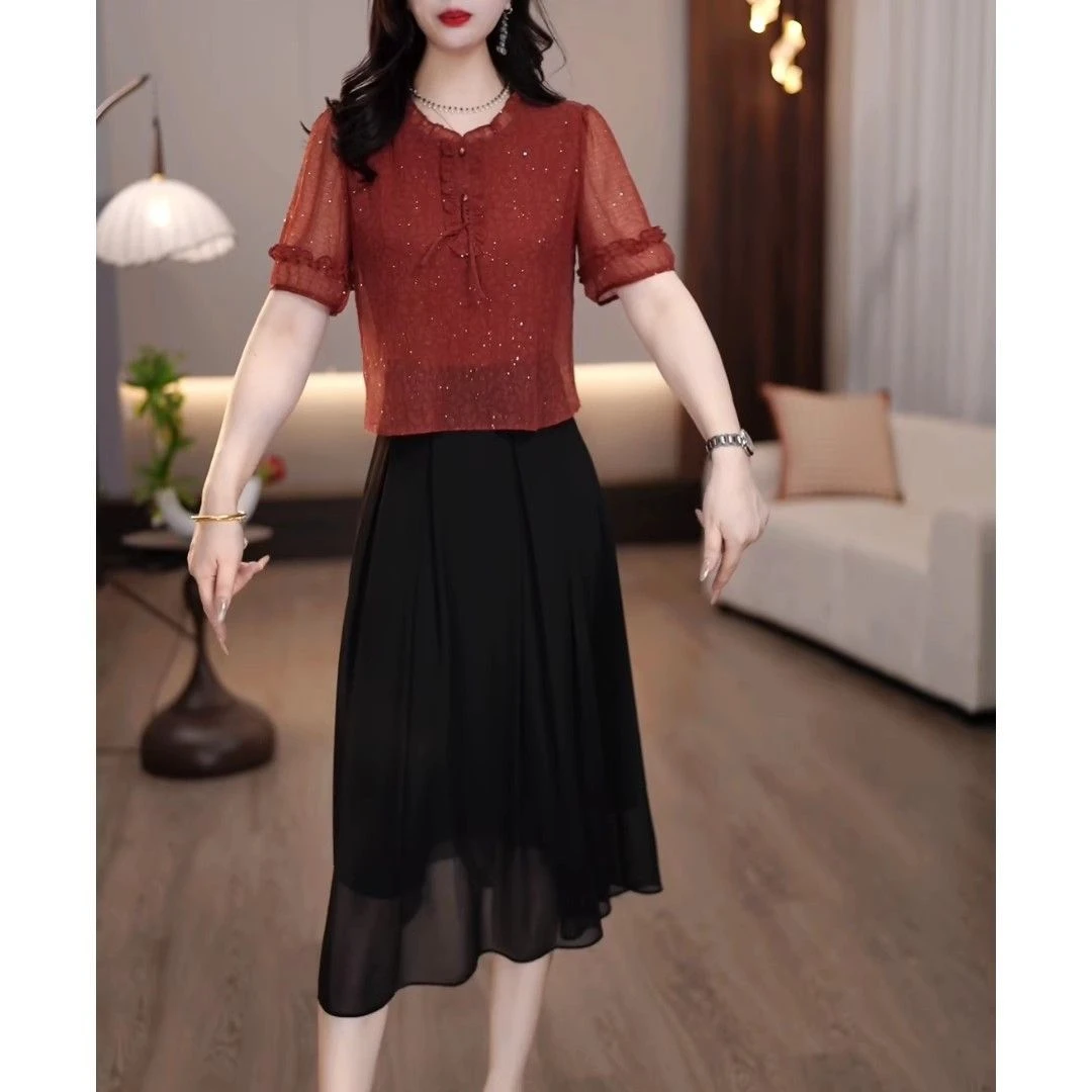 洋气气质遮肉假两件连衣裙2025夏季新款时尚减龄显瘦裙子新款