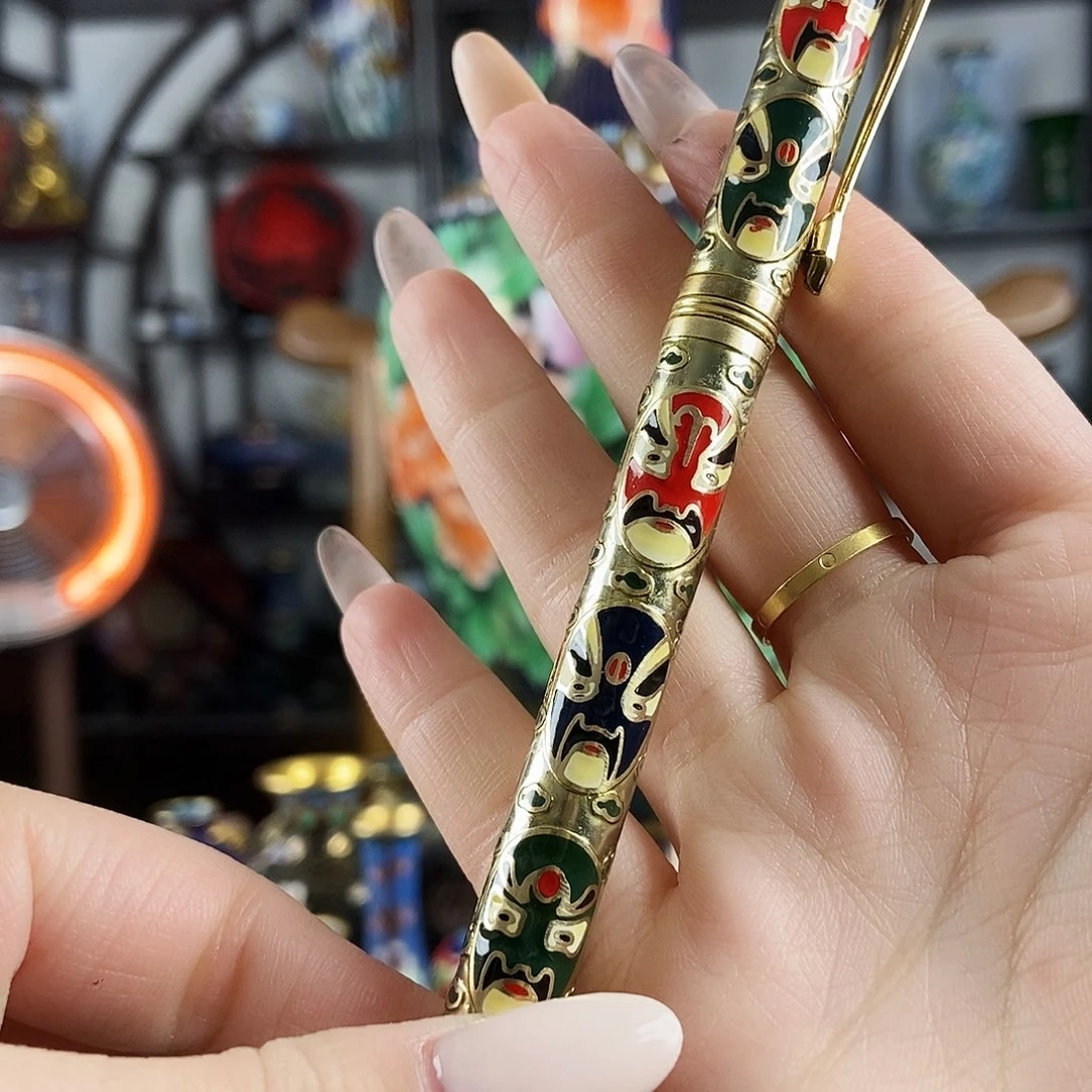 漫***包铜景泰蓝金地脸谱笔