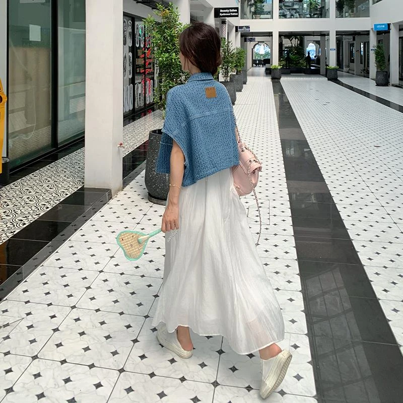 韩版白色吊带裙套装女2025夏新款设计感宽松牛仔马甲连衣裙两件套