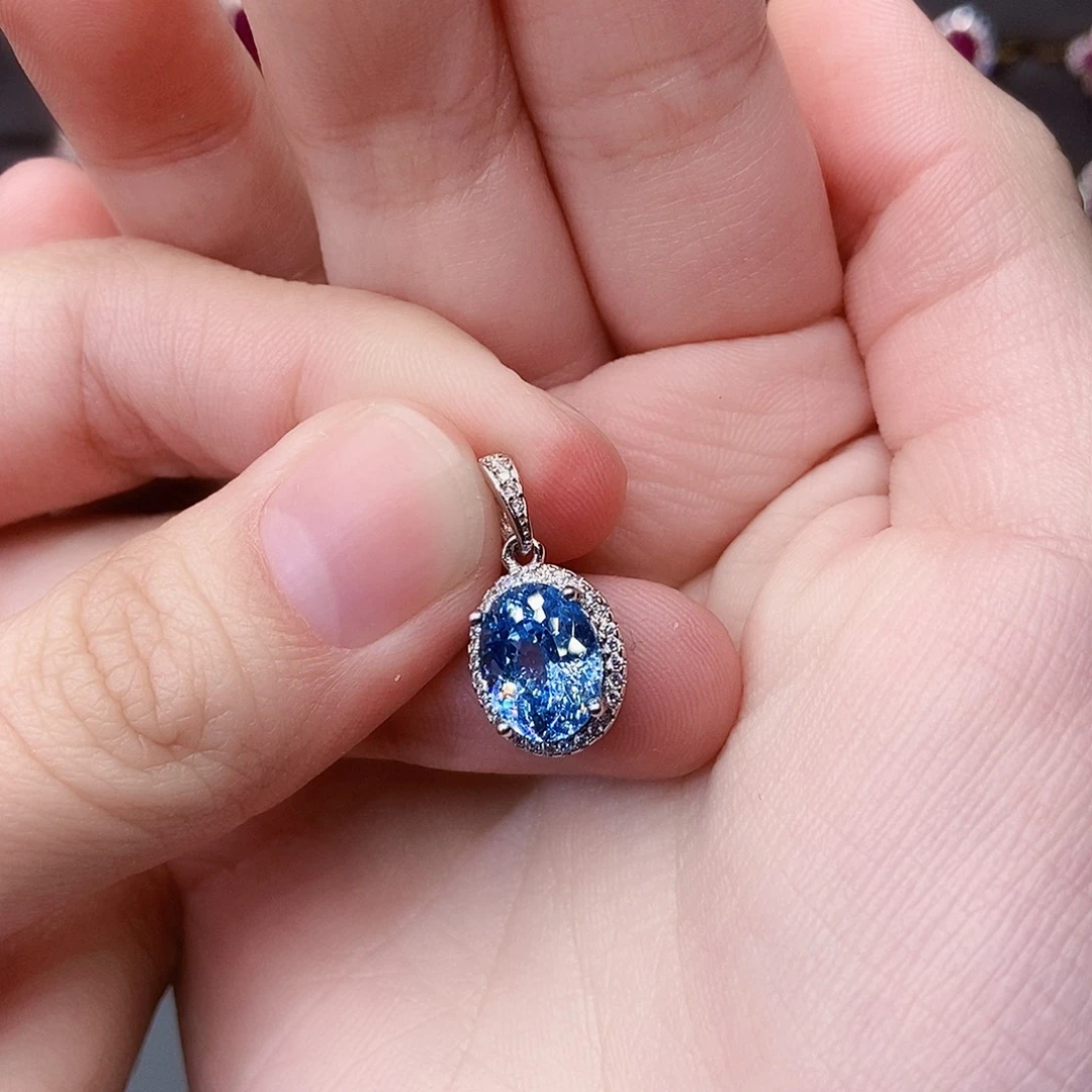 银S925镶嵌海蓝宝石吊坠(赠链)