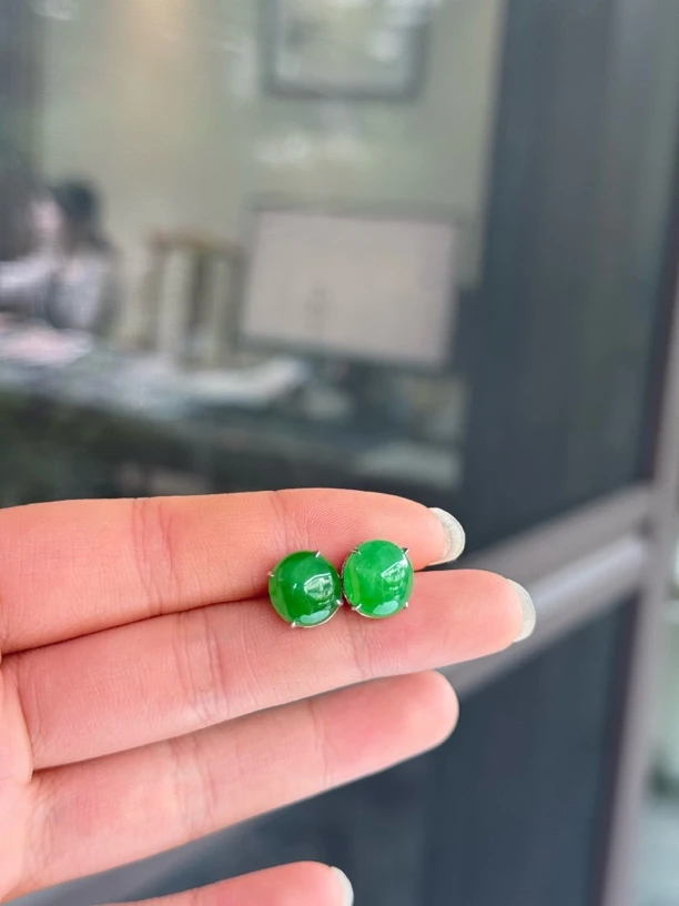 翡翠耳钉18k百搭