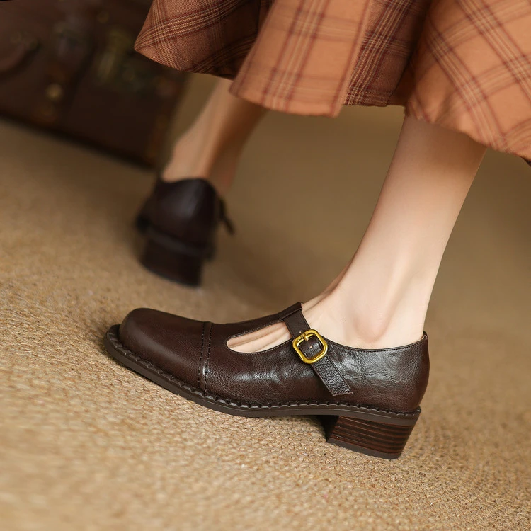 跟高4cm 法式气质优雅百搭玛丽珍鞋春季韩版小众简约时尚粗跟单鞋