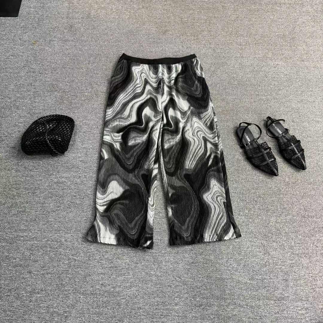 瑶睿安220斤夏款松紧腰直筒裤子碎花裤九分裤 时尚休闲281