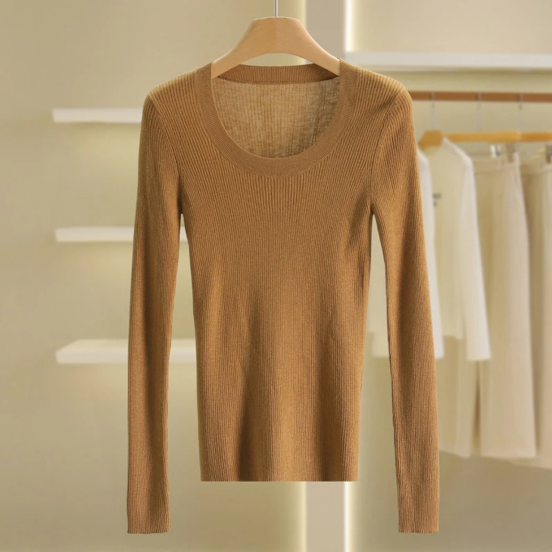 【伍莎-自营】纯色圆领轻薄打底针织衫#BQS48M025