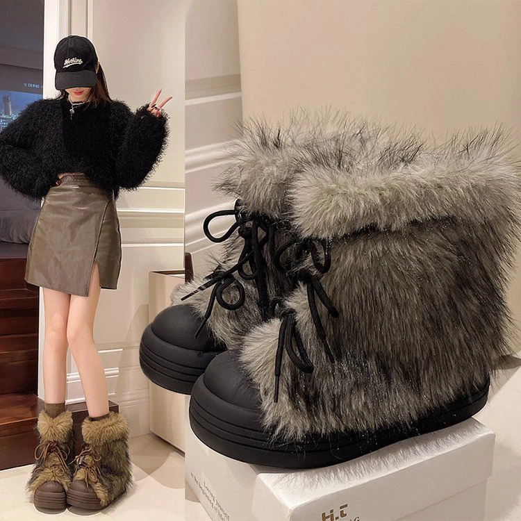厚底增高皮毛一体雪地靴女款2025冬季新款短靴加绒加厚防滑棉鞋女