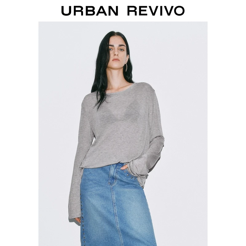 UR2026春季新款女装慵懒休闲风褶皱后开衩长袖T恤UWG450172