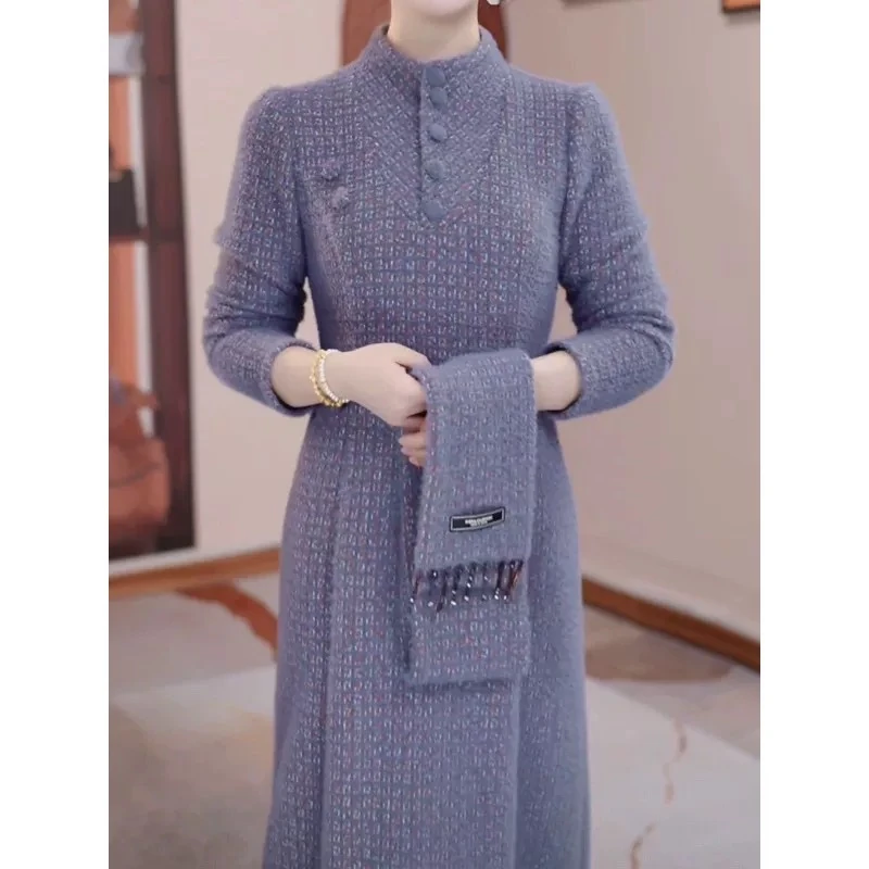 【衣雅严选】8101-2534#新款加厚优雅围巾连衣裙保暖两件套